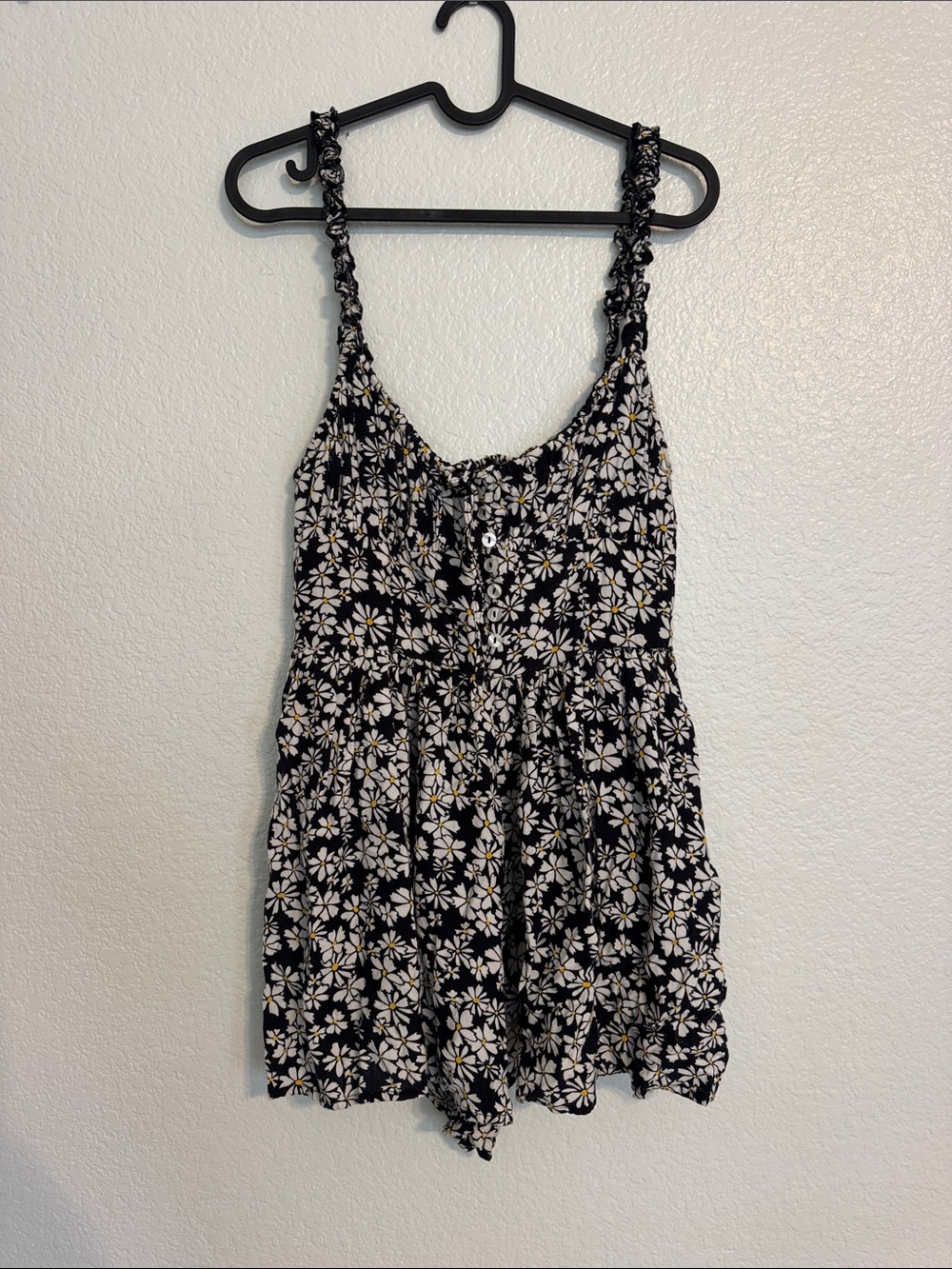 Urban Outfitters Black Daisy Print One-Piece Romper